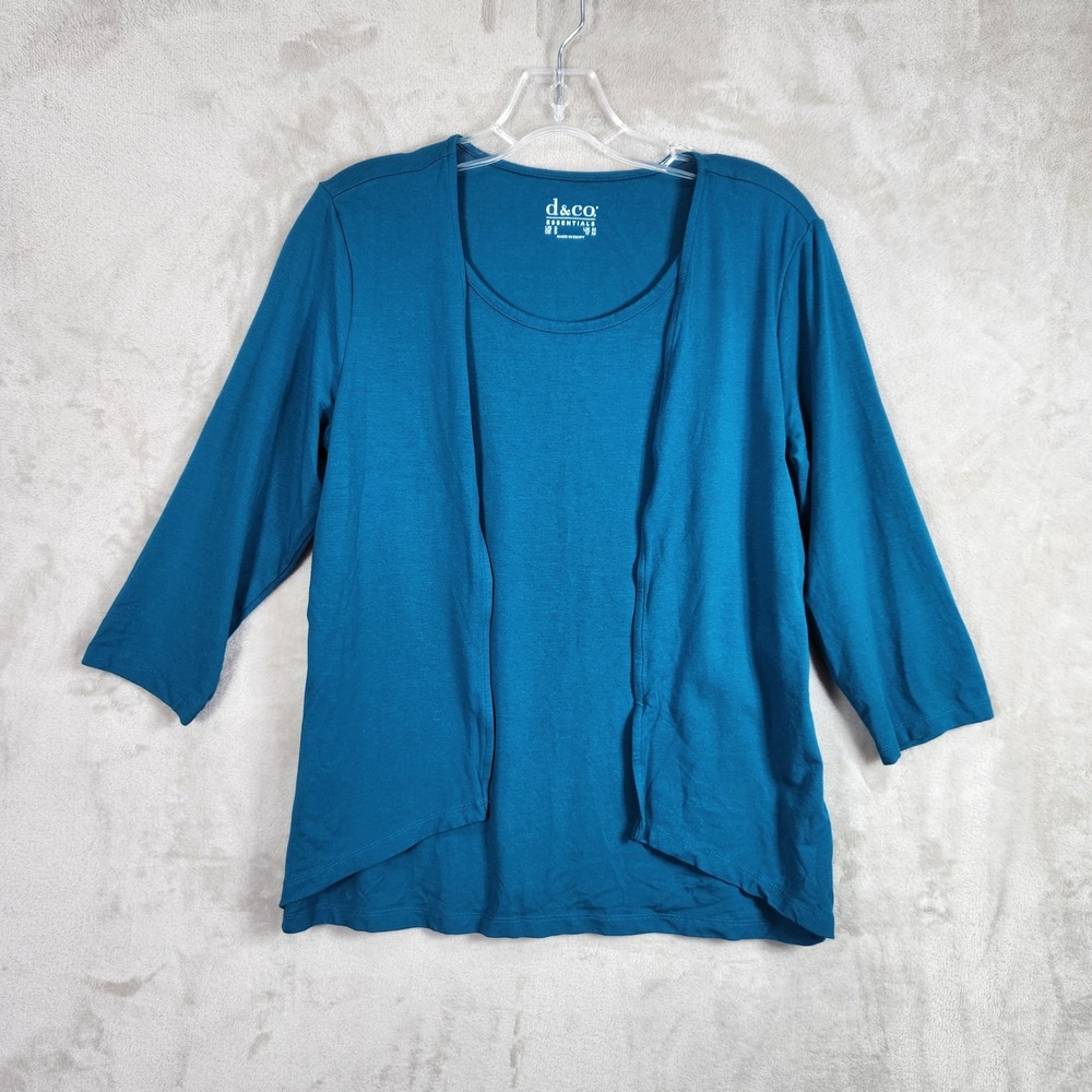 Denim & Co Faux Cardigan Women Small Rich Teal So Soft Jersey Office A692491